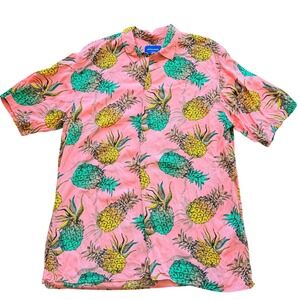 Jack & Jones Mens Pineapple Print Short Sleeve Button Up Shirt Pink Large Vacay
